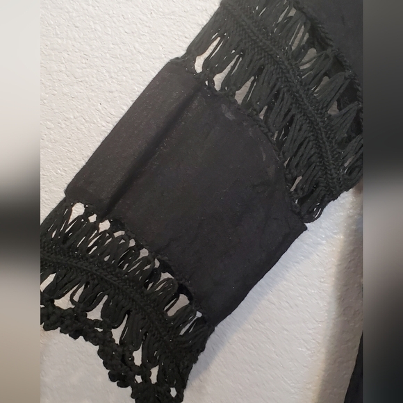💚5/$25 Black Crochet Long Tunic Top Coverup Boho Festival Off The Shoulder - Picture 8 of 9